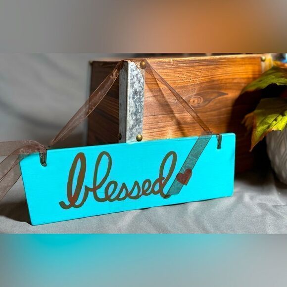 “blessed” Hand Painted Ceramic Double Sided Sign Thanksgiving Home Wall … - Picture 1 of 6
